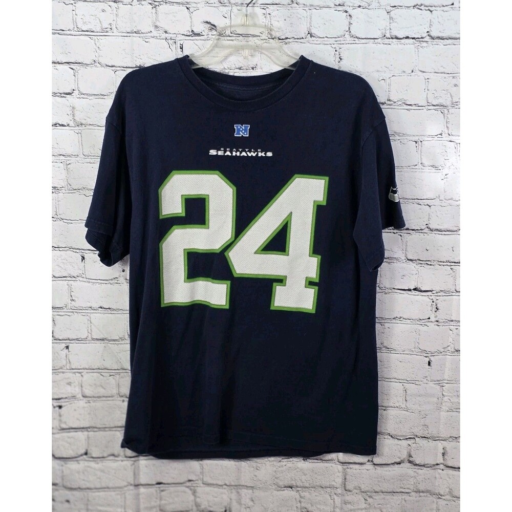 Seattle Seahawks Men's Large Blue-Green Marshawn Lynch Jersey Shirt